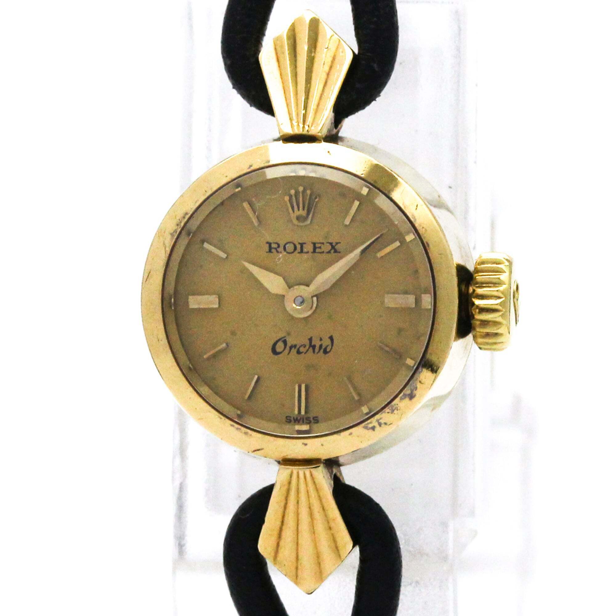 Rolex Orchid 18k Gold Leather Mechanical Ladies Watch 6090a Vintage